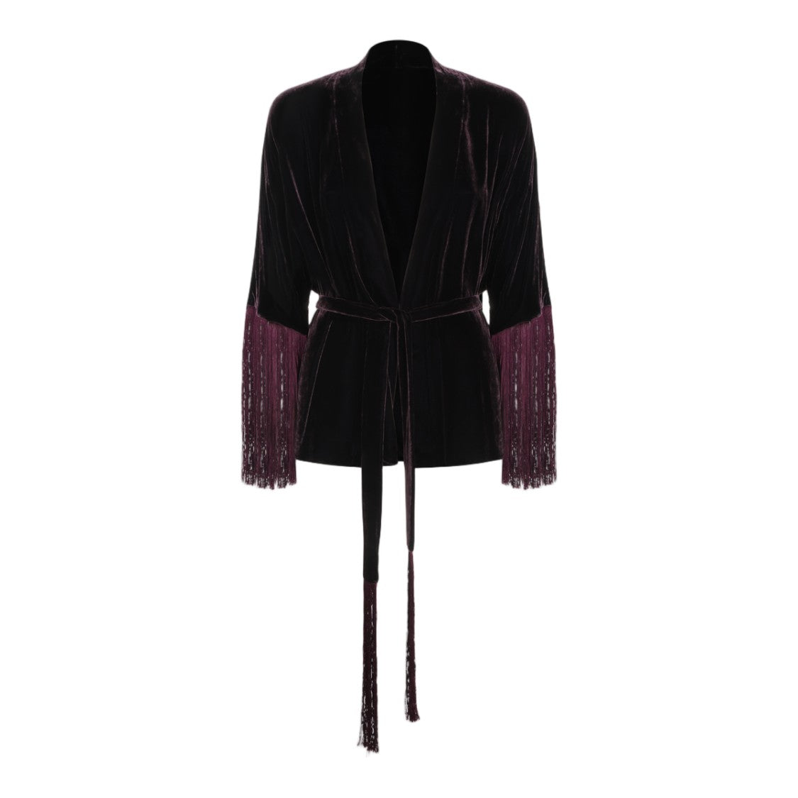 Antonelli Firenze Wrap-Style Velvet Cardigan With Fringed Sleeves