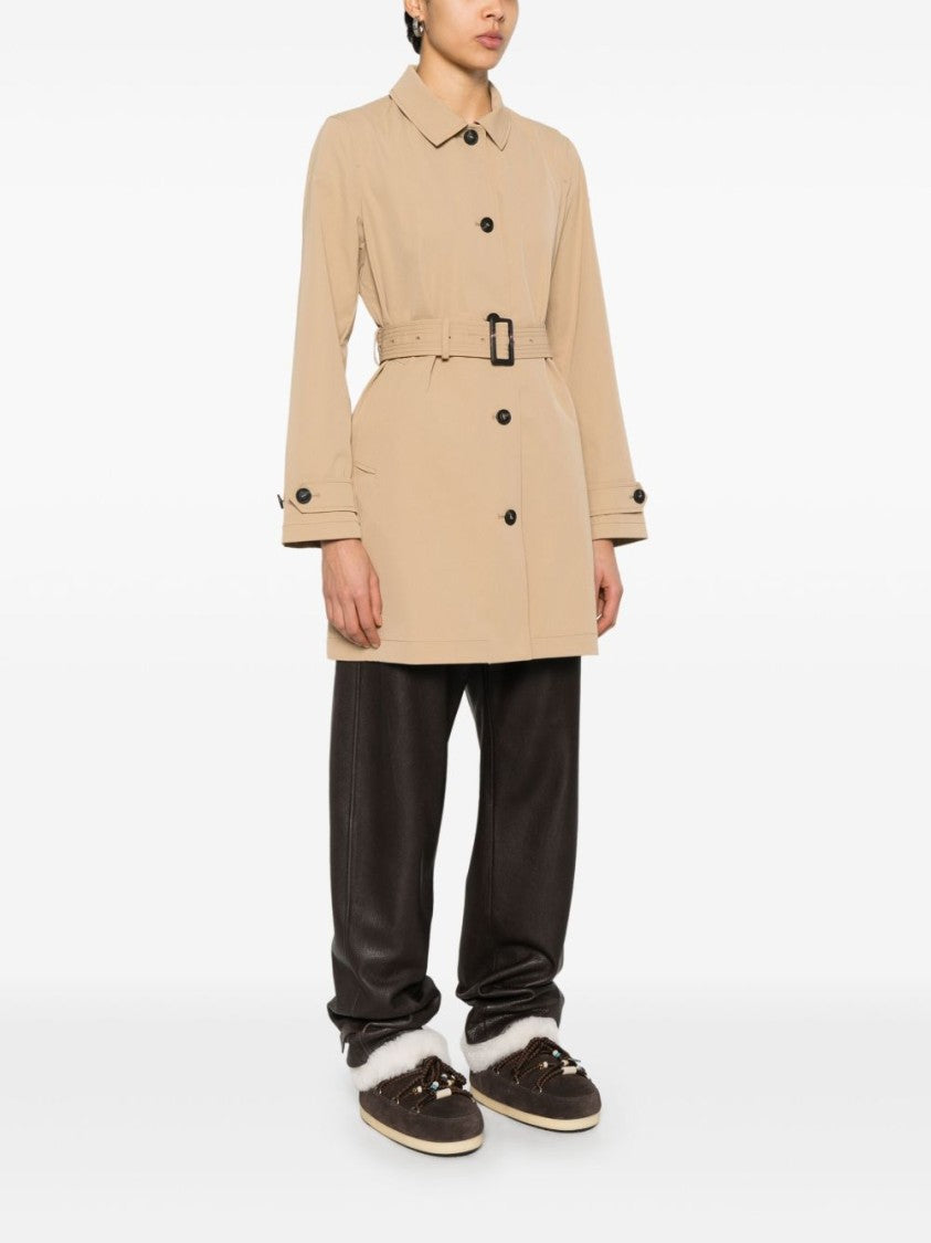 Save The Duck Belted Light Beige Coat With Tailored Features
