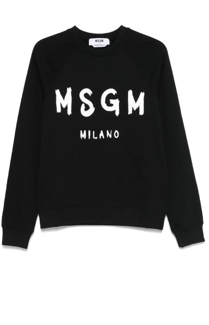 Msgm Casual Black Sweatshirt With Bold Lettering