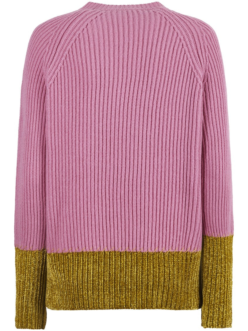 Marni Ribbed Knit Roundneck Sweater With Two-Tone Design