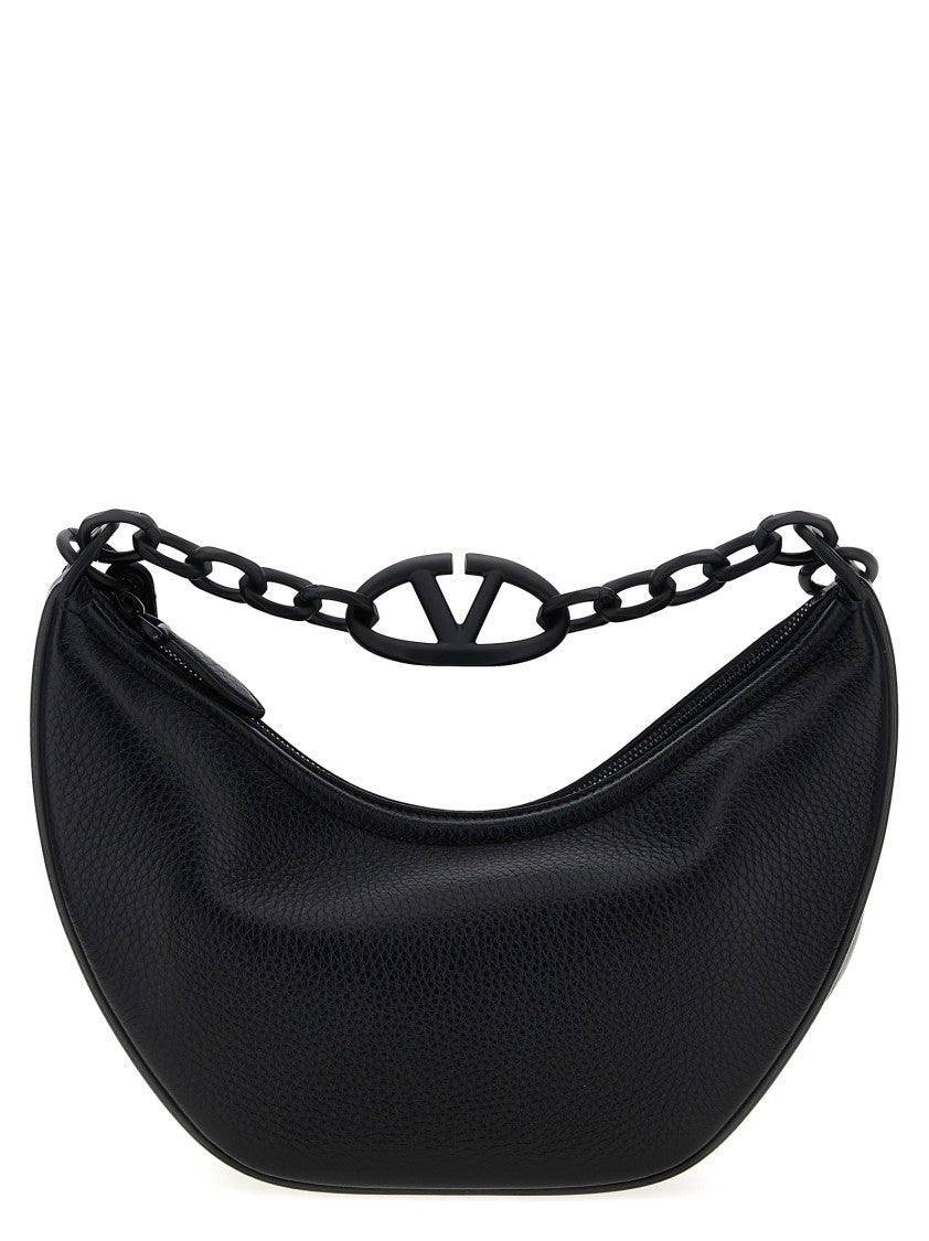 Valentino Garavani Curved Black Calfskin Hobo Shoulder Bag