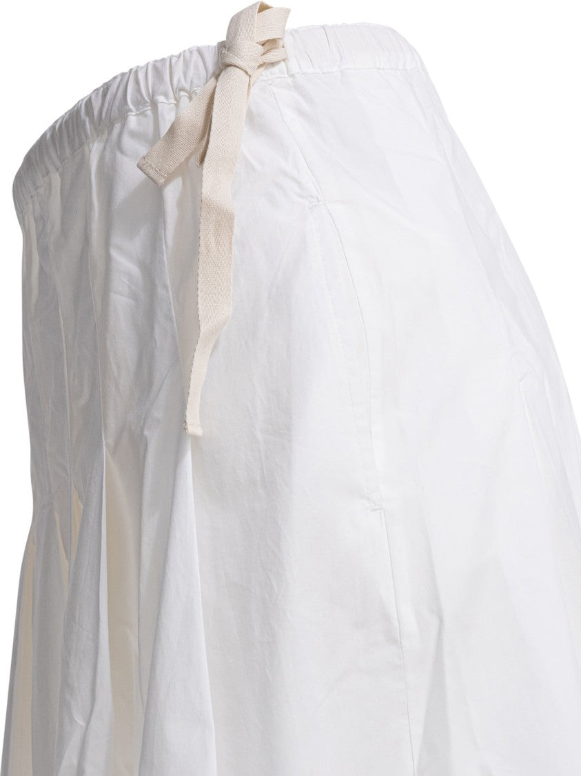 Soeur Knee-Length White Cotton Skirt With Elastic Waistband And Fabric Tie