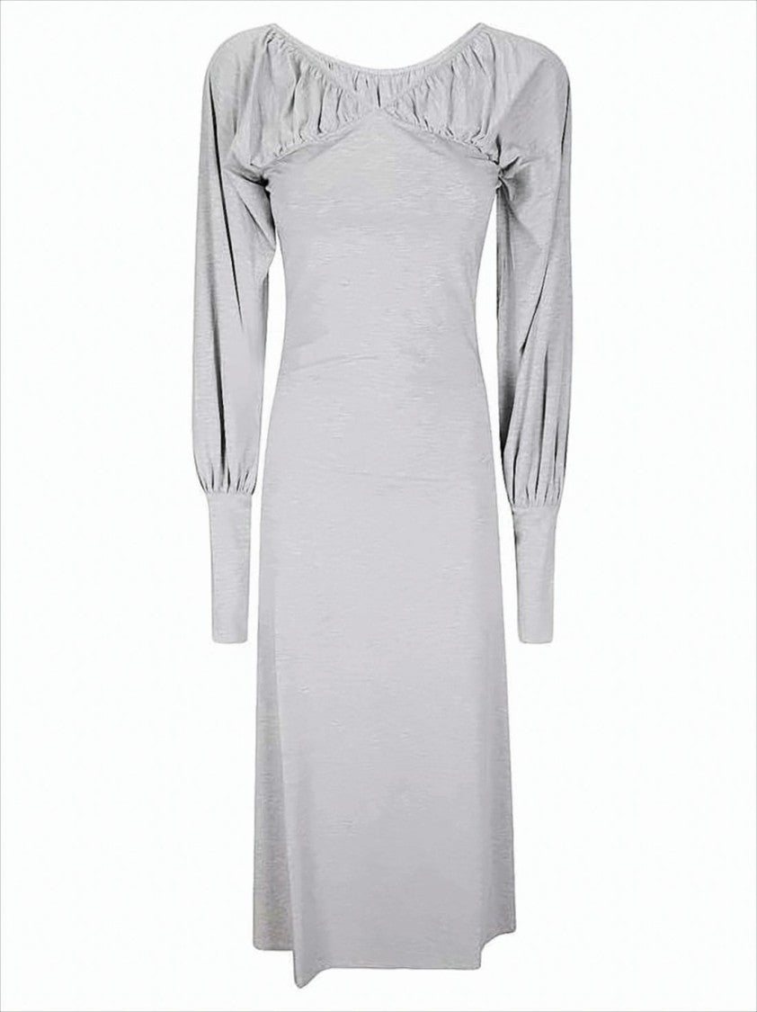 Paloma Wool Fitted Grey Midi Dress With Gathered Neckline