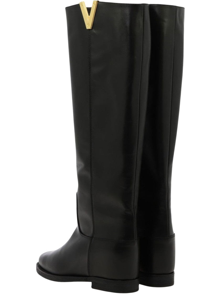 Via Roma 15 Black Gold-Tone Logo Plaque Saint Barth Boots
