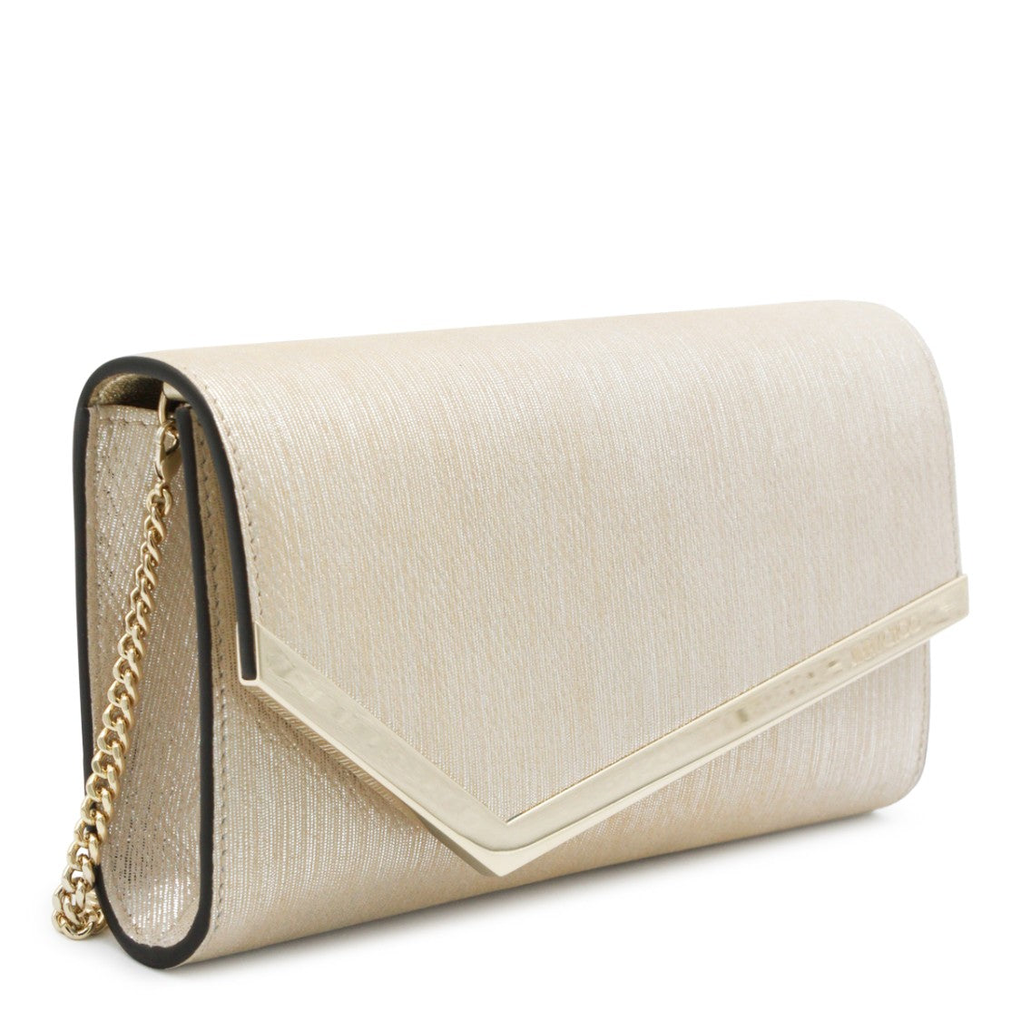 Jimmy Choo Rectangular Gold Clutch With Magnetic Closure And Chain Strap
