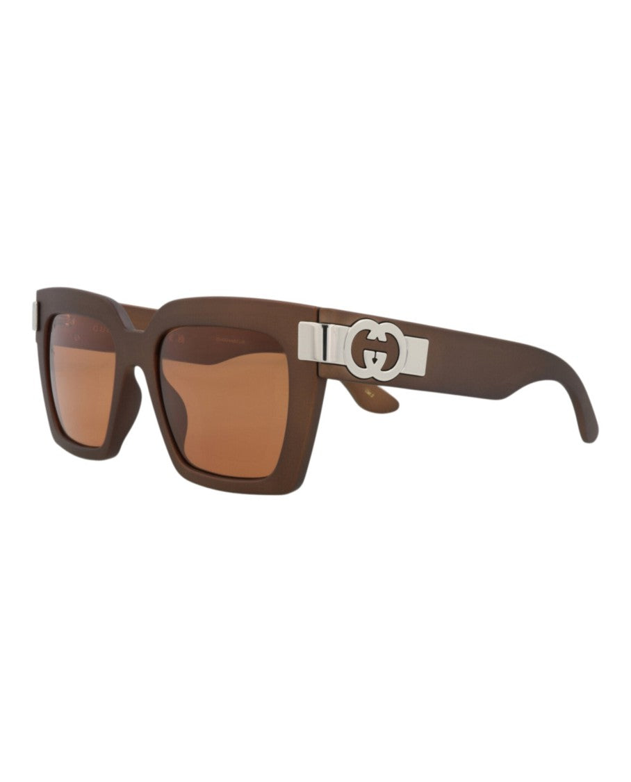Gucci Brown Square-Frame Injection Sunglasses With Silver-Logo Detail