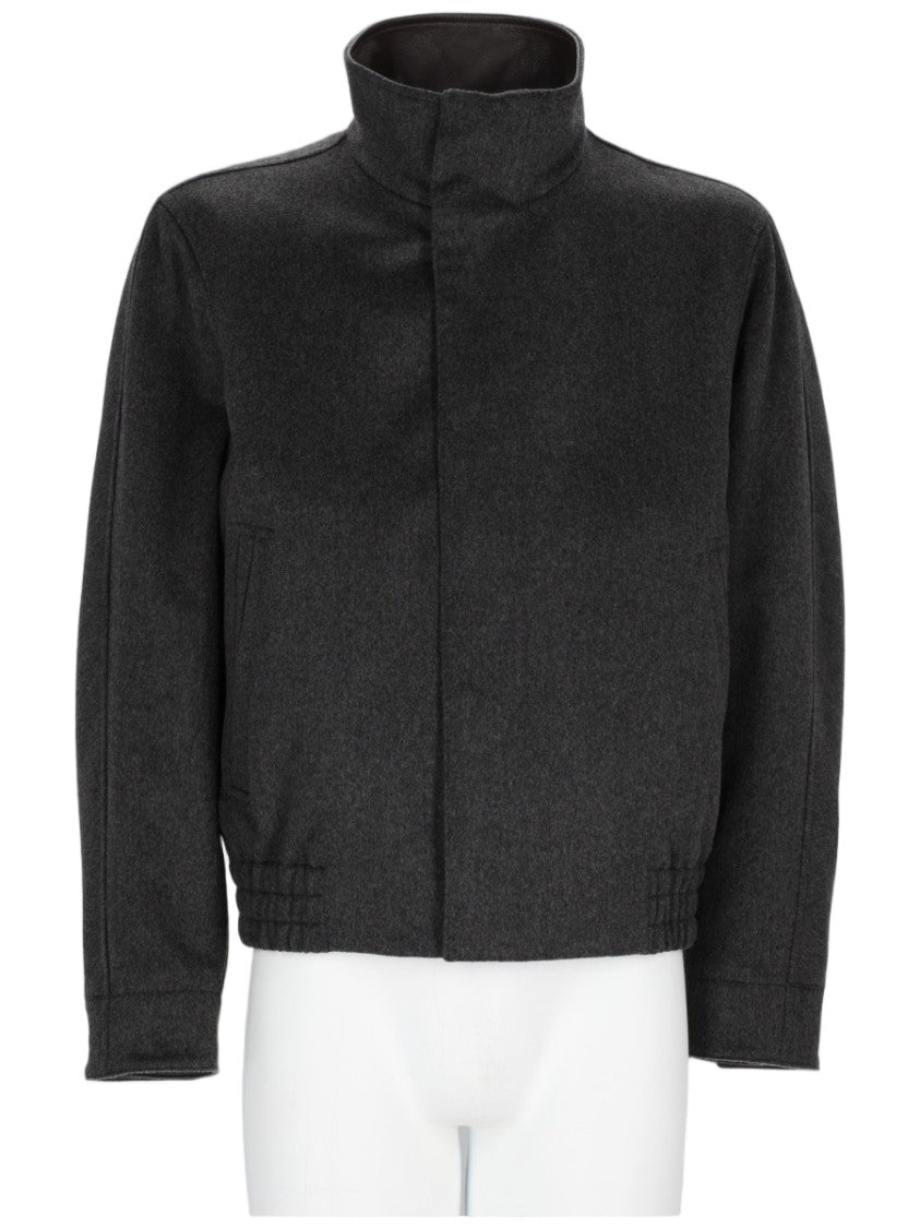 Lardini Dark Charcoal Bomber Jacket With High Stand Collar