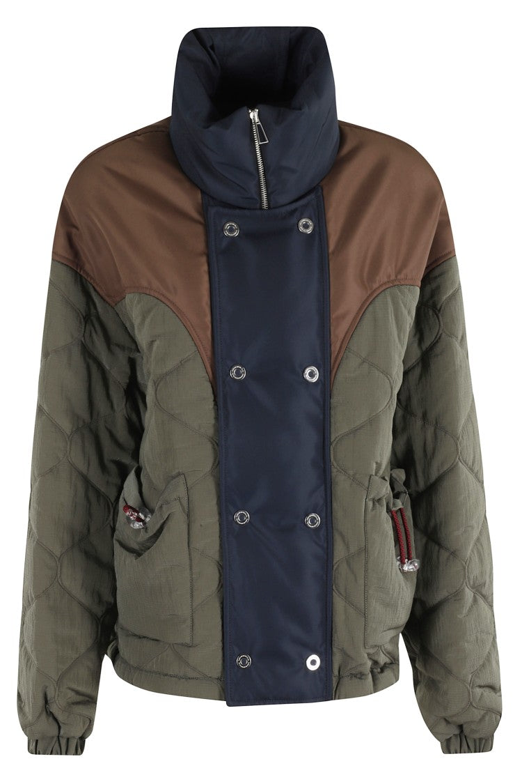 Marbell Quilted Olive Jacket With Navy Collar
