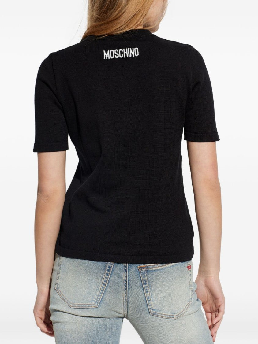 Moschino Black Goose Print Ribbed Knit Top
