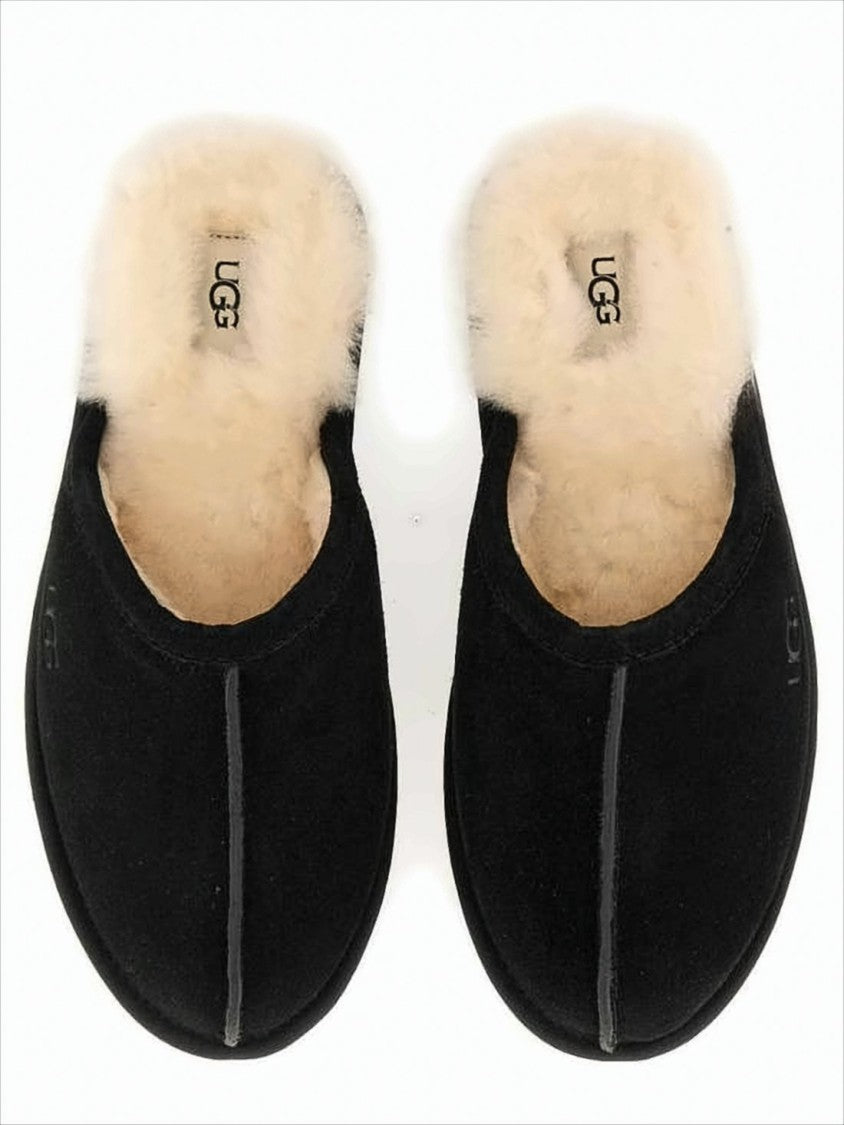 Ugg Black Wool Slip-On Slippers With Cream Lining