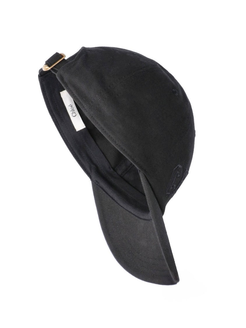 Chloé Classic Black Baseball Cap With Gold-Tone Adjustable Strap