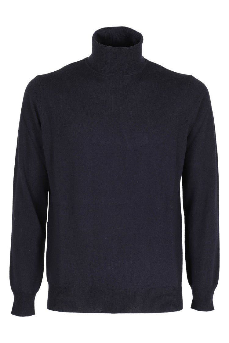 Kangra Blue Single-Thread High-Neck Wool Sweater