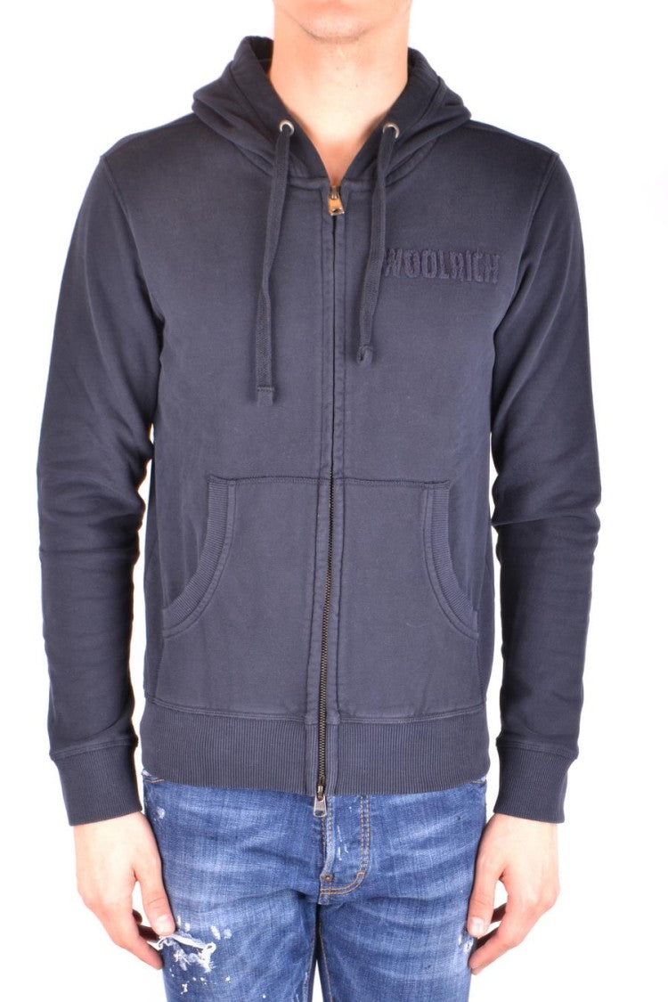 Woolrich Classic Zip-Up Hoodie In Deep Blue Cotton
