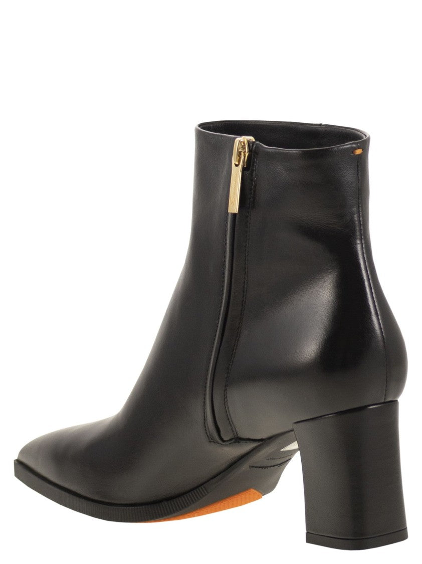 Santoni Medium Heel Leather Ankle Boot