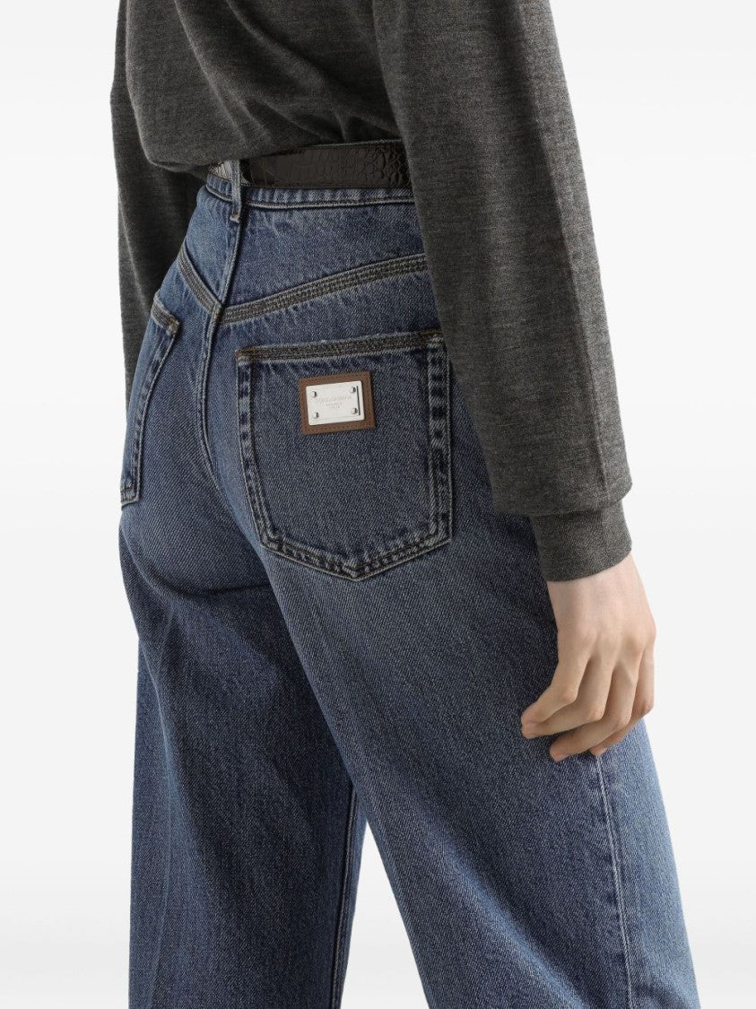Dolce & Gabbana High-Waisted Blue Cigarette Jeans With Logo Detail