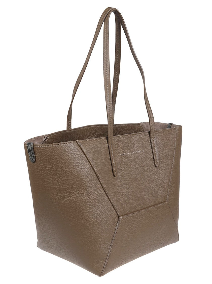 Brunello Cucinelli Geometric Panel Structured Tote Bag In Pebbled Leather