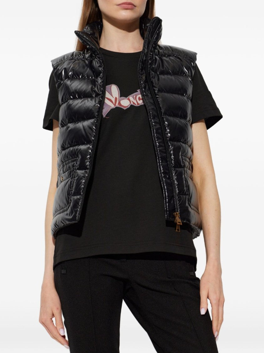 Moncler Black Glossy Quilted Sleeveless Jacket