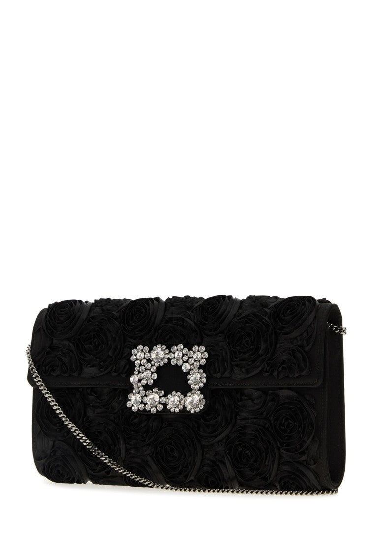 Roger Vivier Textured Floral Pattern Clutch With Crystal Buckle