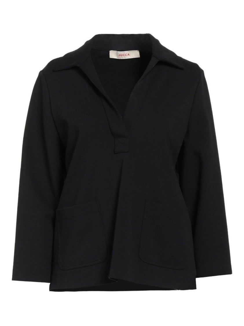 Jucca Black Knitted Jacket With Notched Collar And Three-Quarter Sleeves