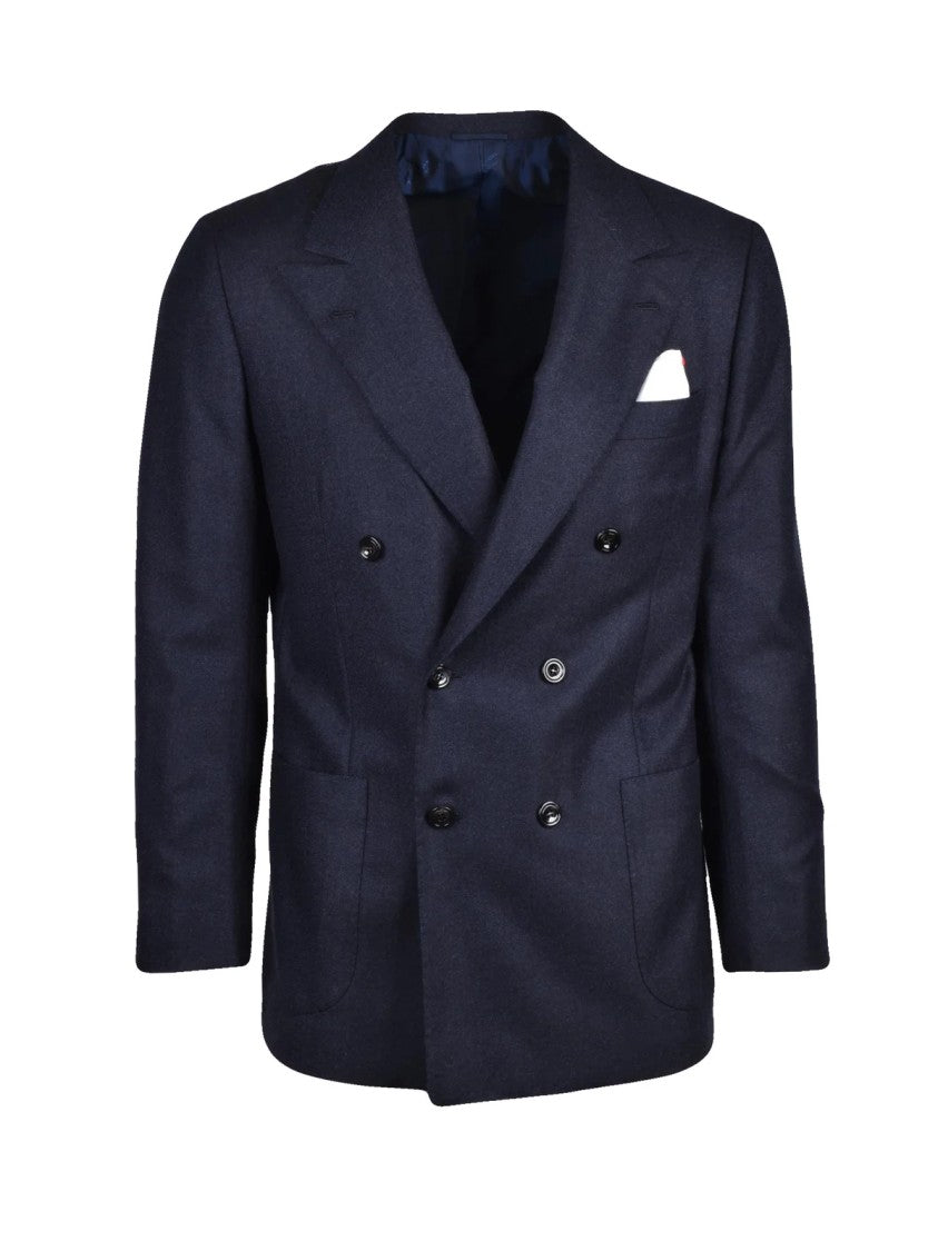 Kiton Blue Double-Breasted Unlined Virgin Wool Jacket