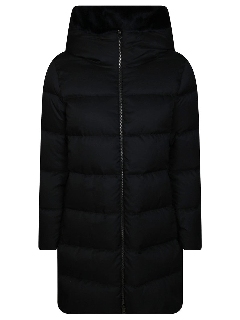 Herno Black A-Shape Faux Fur Trim Down Coat
