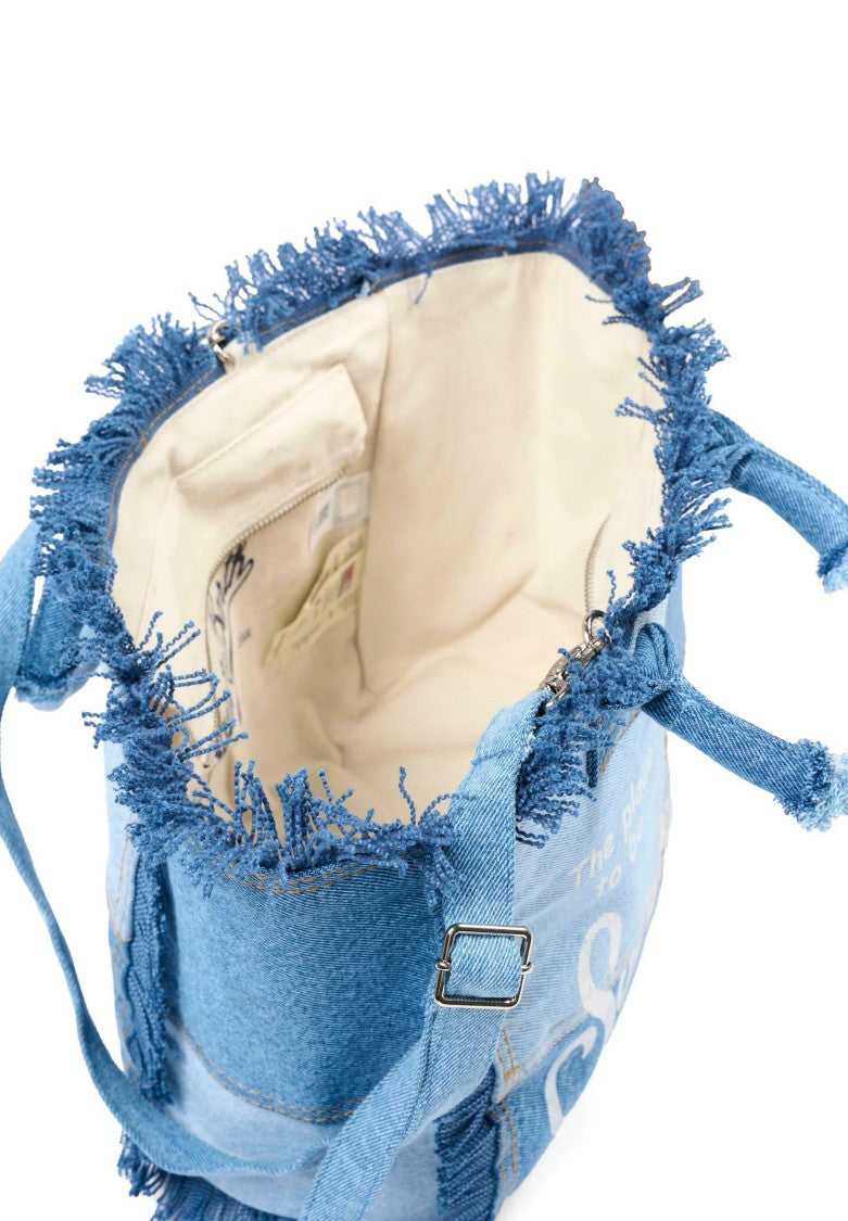 Mc2 Saint Barth Denim Blue Colette Cotton Handbag