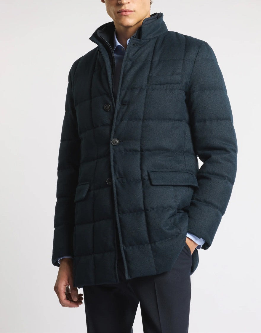 Fay Navy Blue Reversible Concealed Fastening Funnel-Neck Down Jacket