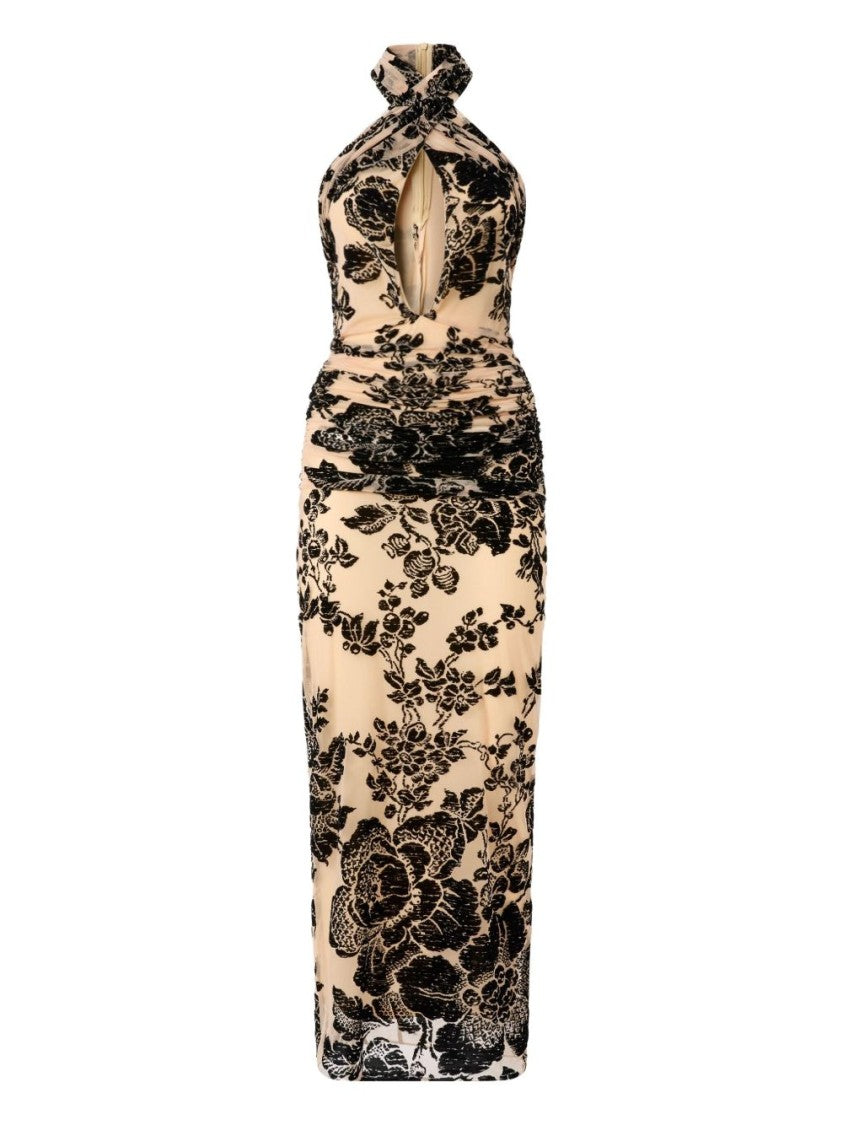 Pinko Maxi Tulle Dress With Floral Tapestry Print