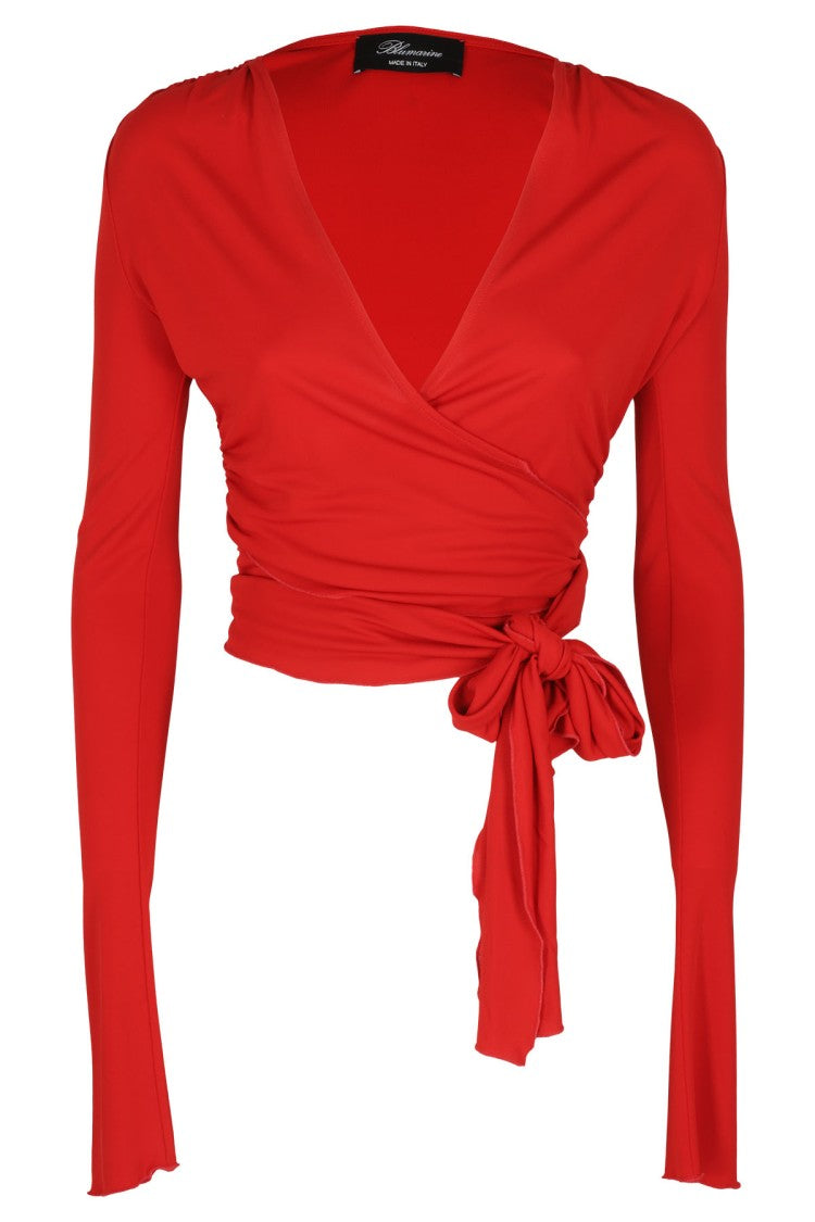 Blumarine Red Wrap-Style Top