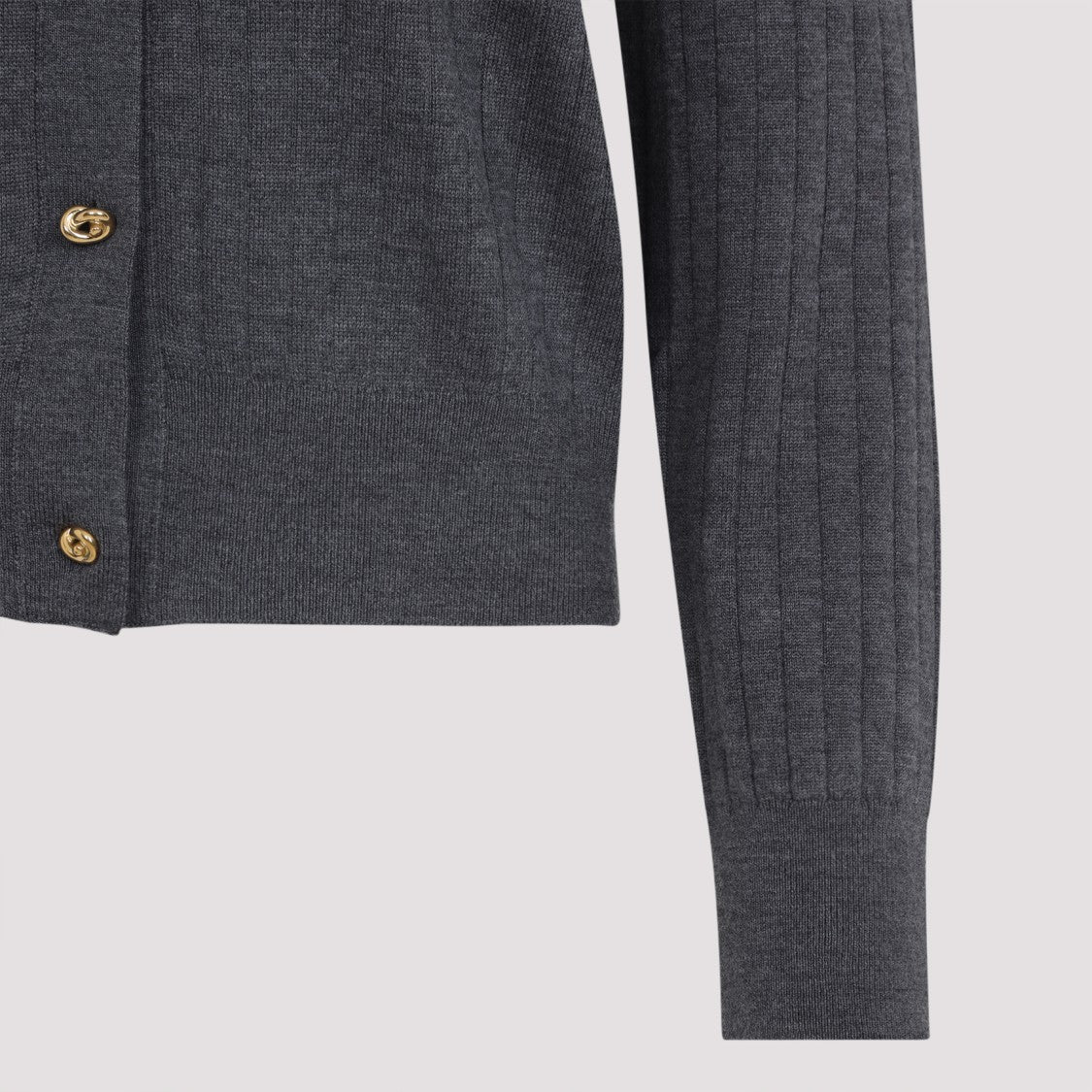 Bottega Veneta Anthracite Grey Wool Ribbed Cardigan