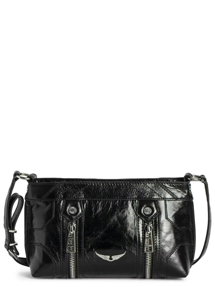 Zadig & Voltaire Rectangular Glossy Black Leather Shoulder Bag