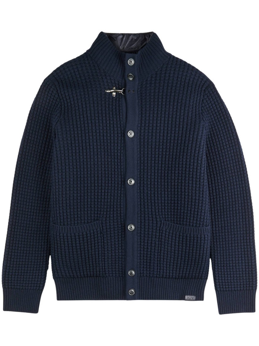 Fay Textured Navy Blue Cardigan With Removable Gilet