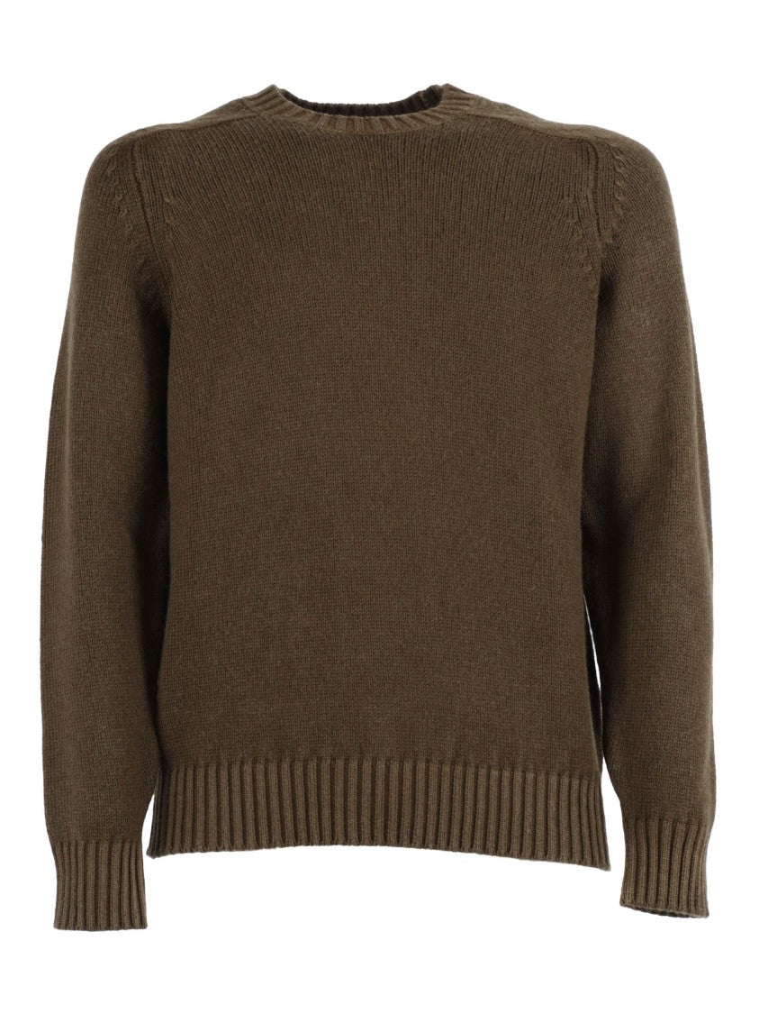 Circolo 1901 Brown Wool Sweater With Hammer Neckline And Ribbed Details