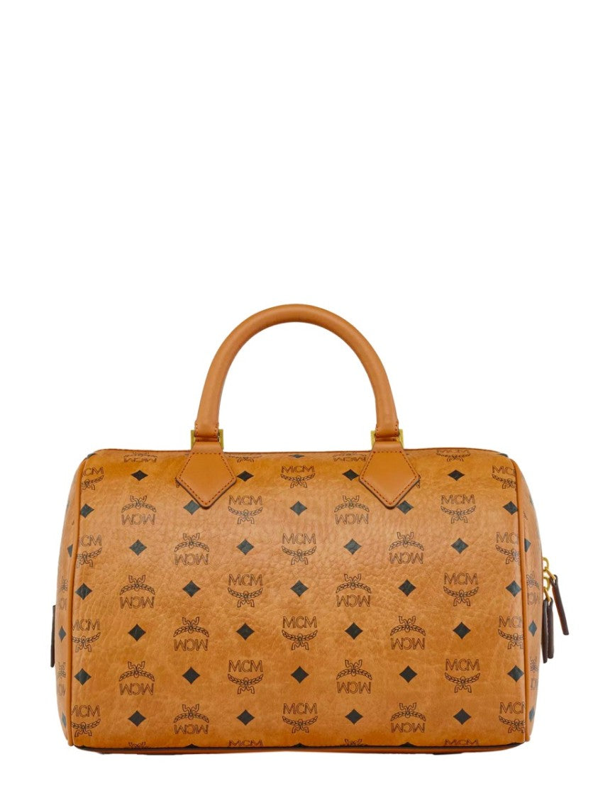 Mcm Structured Cylindrical Bag With Logo Print