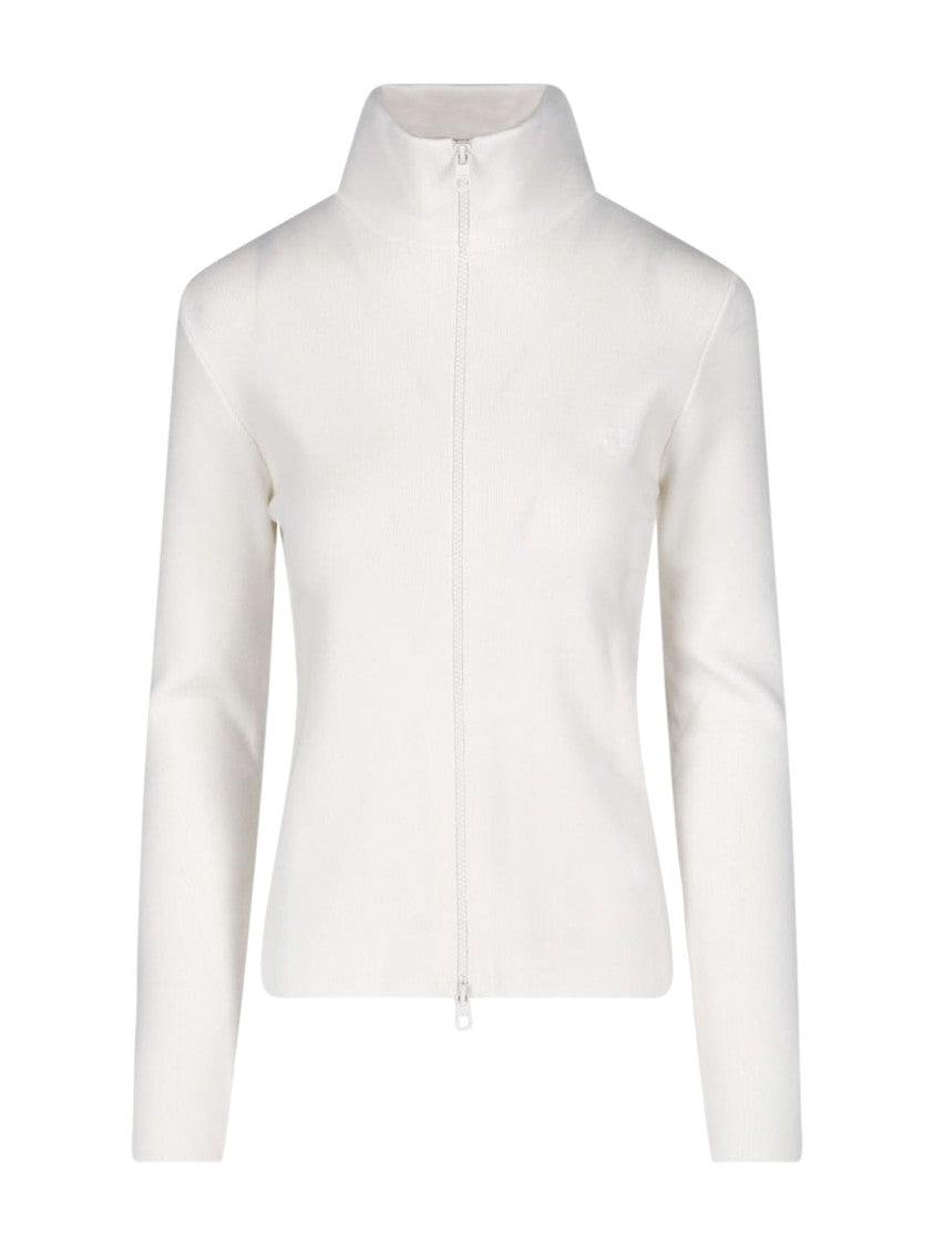 Courrèges White High Collar Zip Merino Wool Cardigan