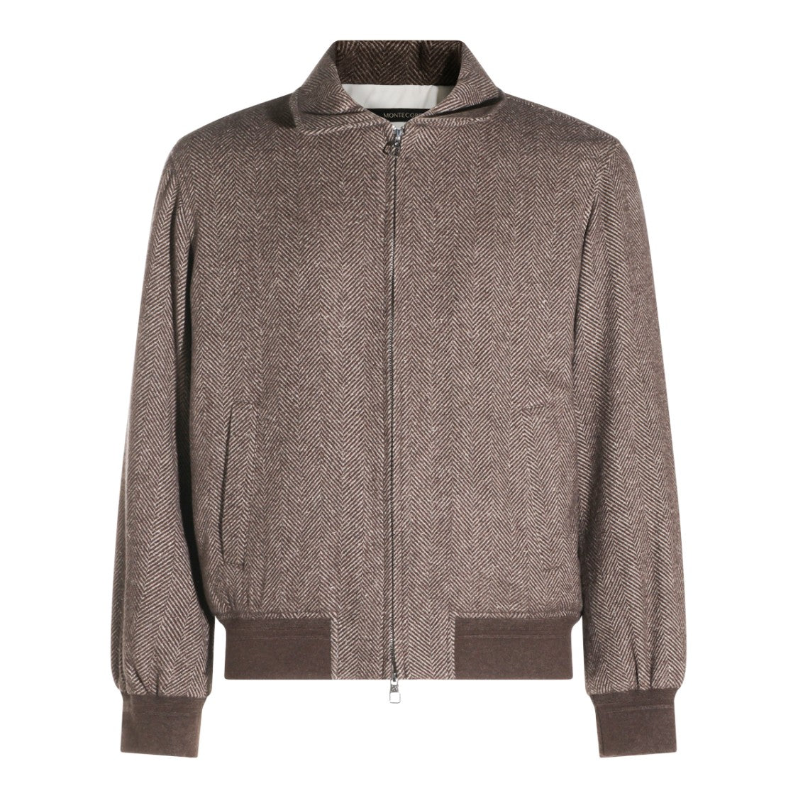 Montecore Brown Tweed Zip-Up Bomber Jacket