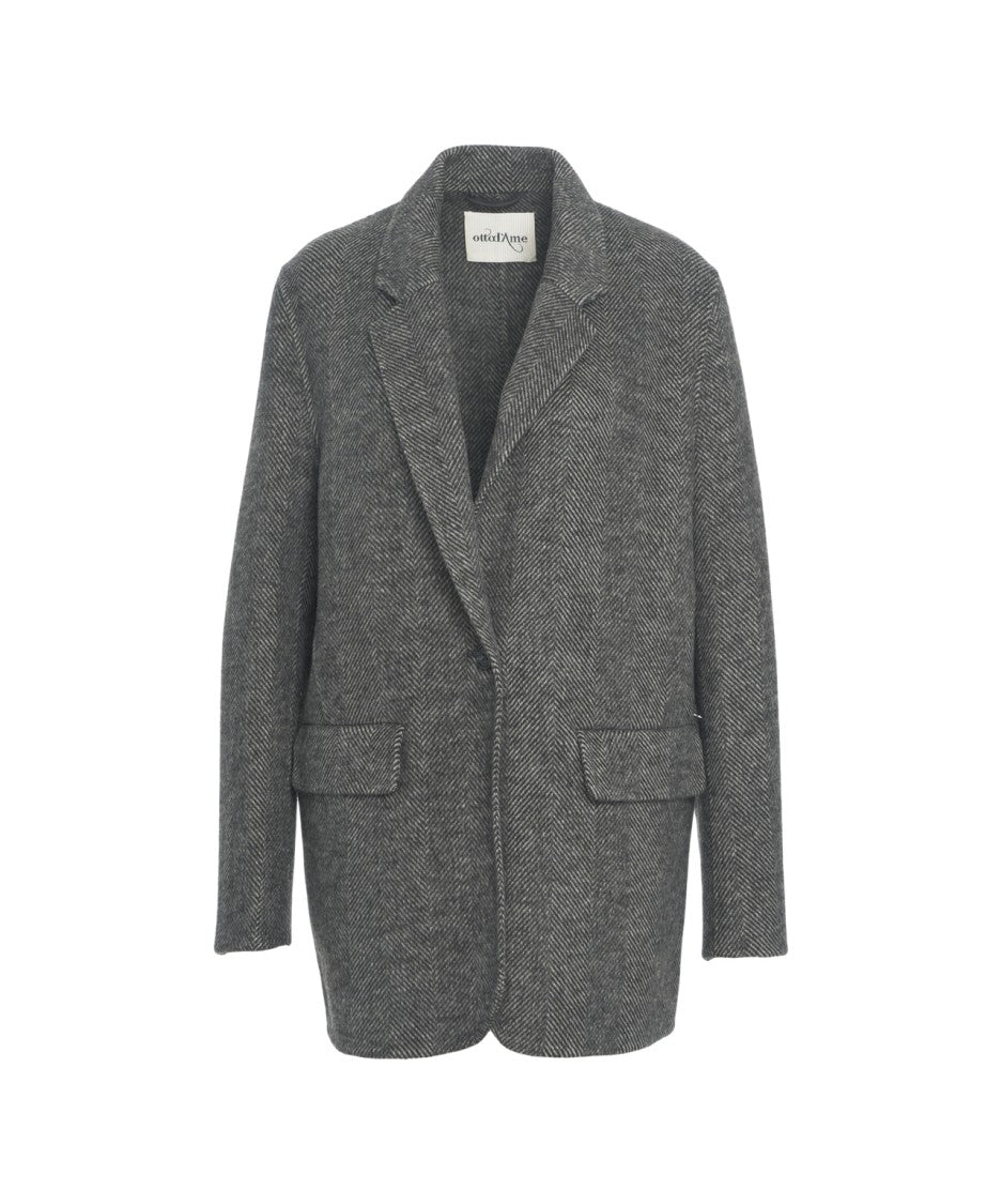 Ottod'ame Oversized Blazer With Herringbone Pattern And Structured Texture