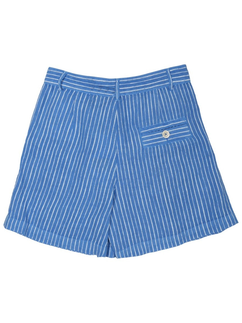 120% Lino Blue Vertical Pinstripes Linen Shorts