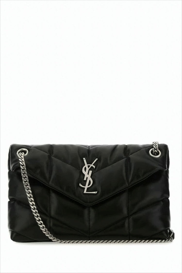 Saint Laurent Quilted Lambskin Leather Shoulder Bag With Interlocking Logo