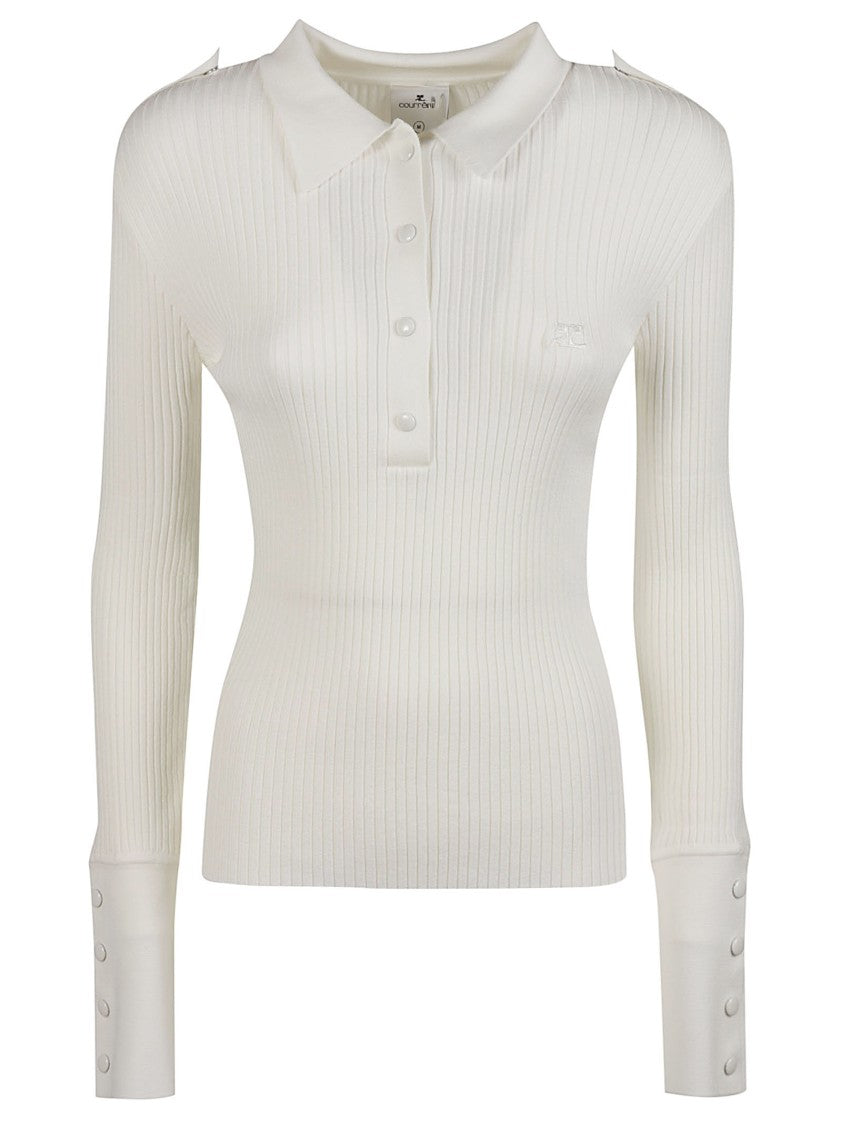 Courrèges Long Sleeve Ribbed Polo Neck Sweater