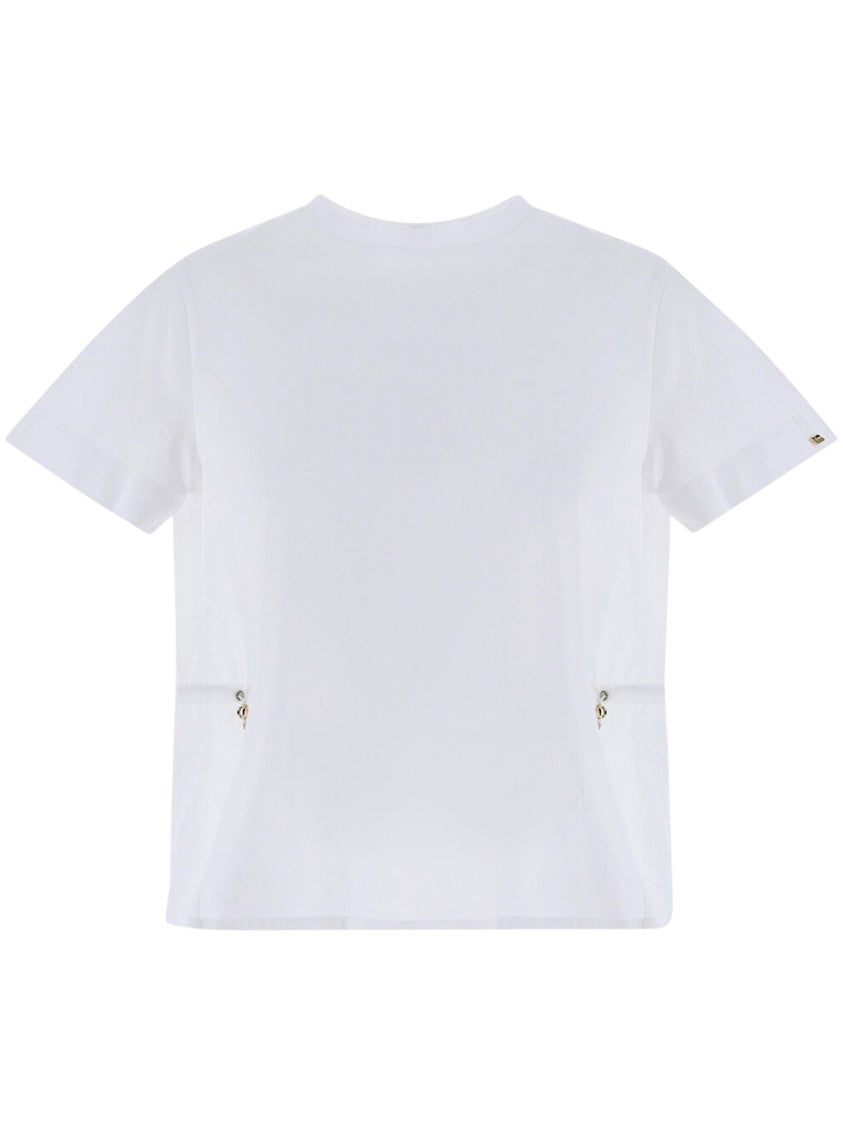 Herno Boxy White Short-Sleeved Blouse With Adjustable Drawstring Accents