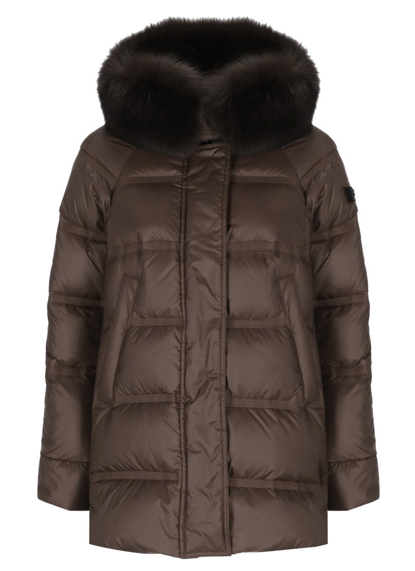 Peuterey Brown Takan Fox Fur Hood Quilted Down Jacket