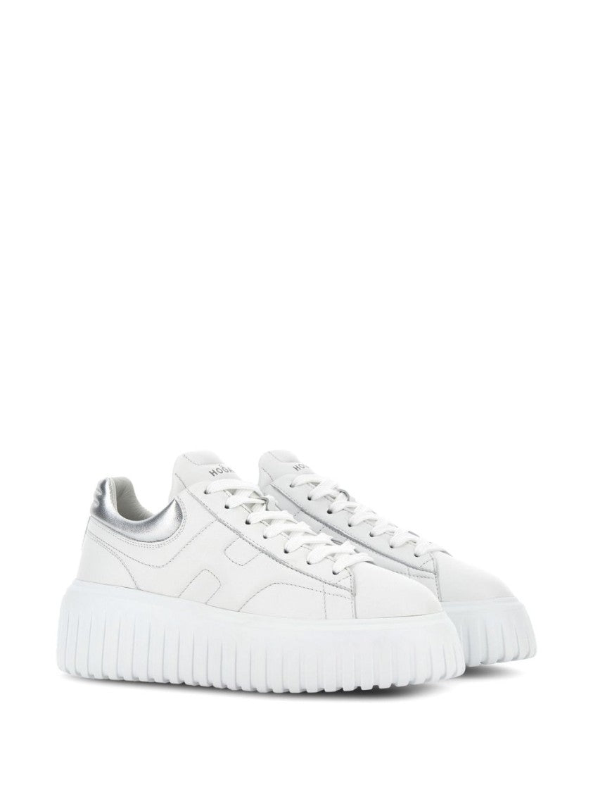 Hogan Lace-Up White Flats With Ridged Sole