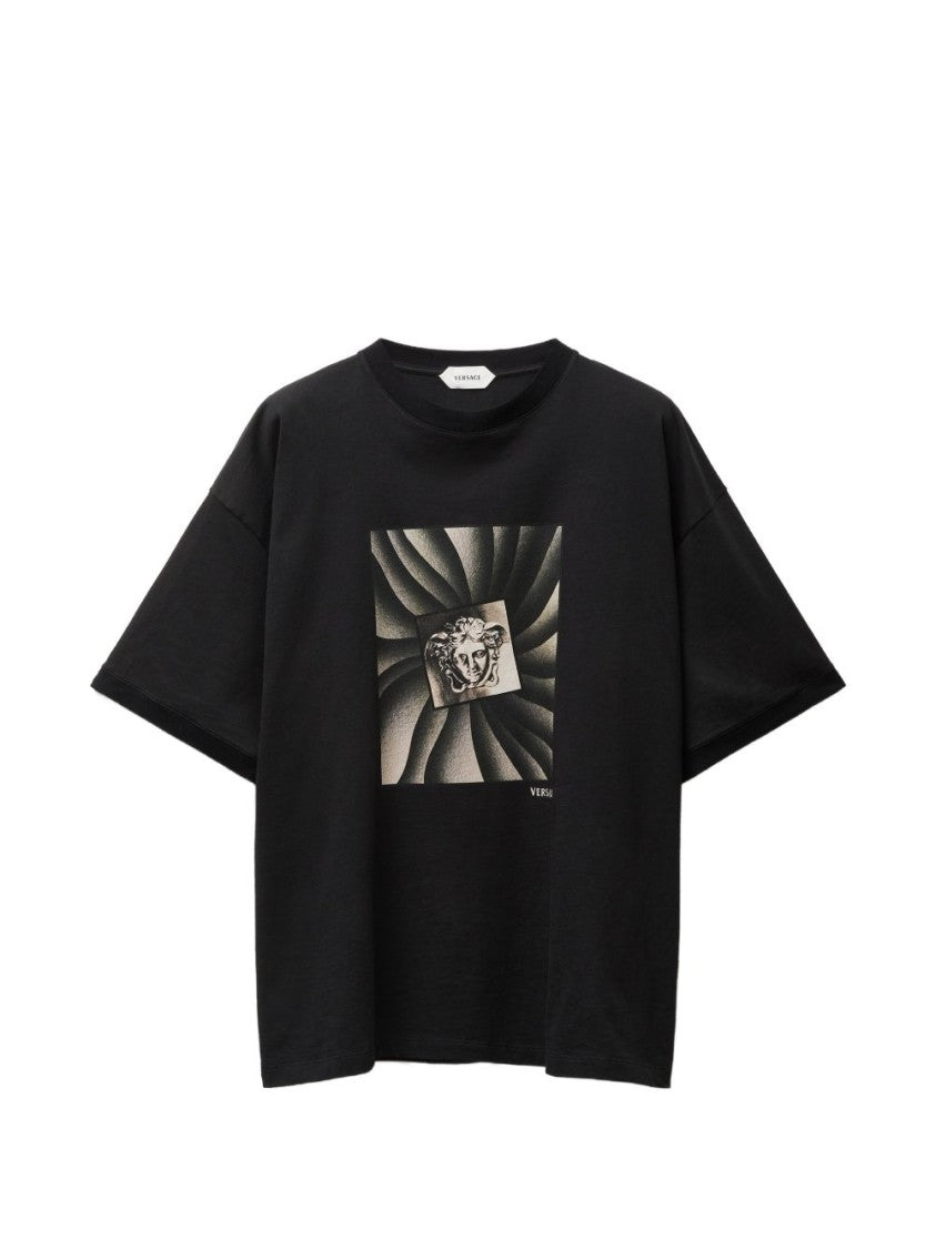 Versace Black 3D Graphic Silk Nylon T-Shirt