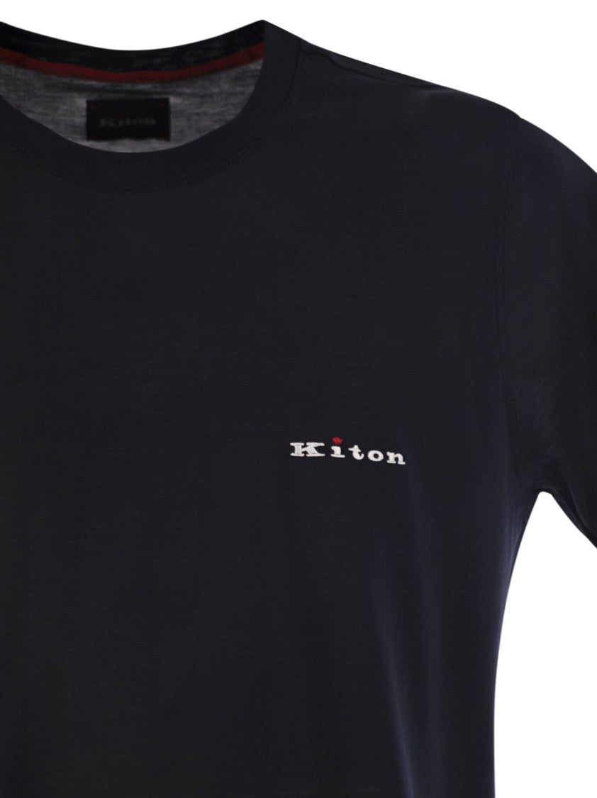 Kiton Crew-Neck Cotton T-Shirt With Signature Logo