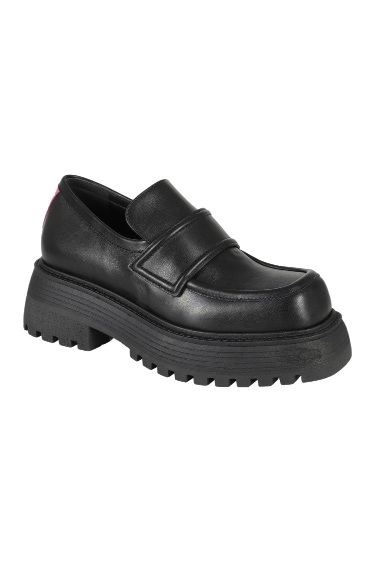 3Juin Leather Loafers With Fuchsia Detail And Raised Sole