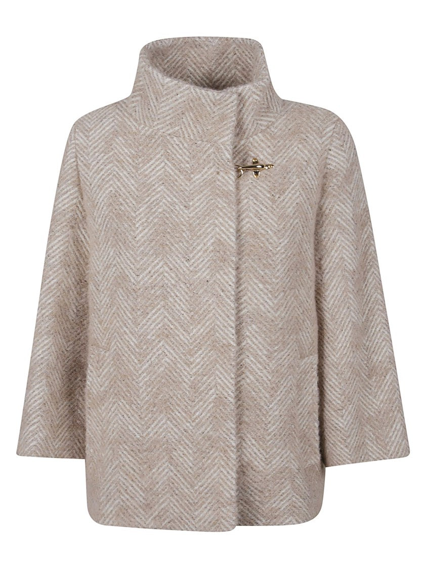 Fay Short Boxy Jacket With Herringbone Pattern