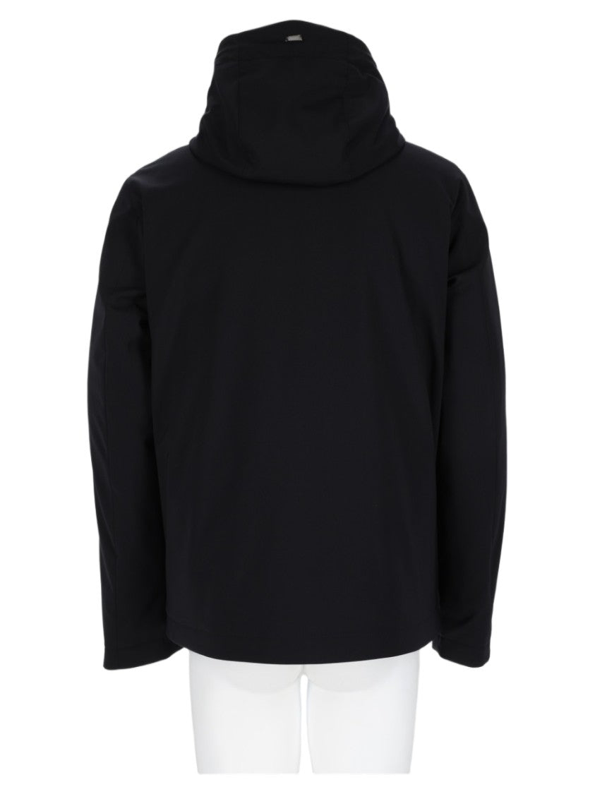 Herno Minimalist Black Sports Jacket With Concealed Zipper And Hood