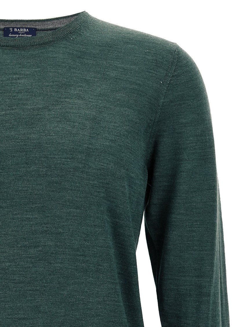 Barba Crew-Neck Sweater In Green Wool-Silk Blend