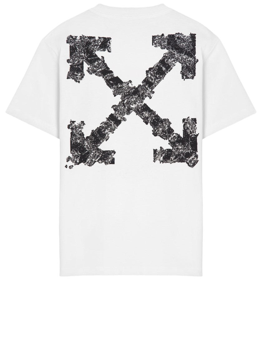 Off-White White Cotton T-Shirt With Distressed Logo Prints